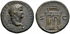  The Roman Empire   Nero augustus, 54 – 68  Sestertius, Lugdunum circa 66, Æ 24.61 g. Laureate head r. with globe at point of bust. Rev. Triumphal arc...