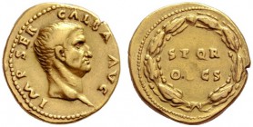  The Roman Empire   Galba, 68 – 69  Aureus July 68-January 69, AV 7.28 g. Bare head r. Rev. S P Q R / OB C S in oak wreath. C 286. RIC 164. Calicó 509...