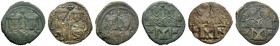  The Byzantine Empire   Leo IV the Khazar, 775 – 780 and Constantine VI from 776  Lot of three folles. Æ 5.14 g. Sear 1586; Æ 5.79 g. Sear 1586; Æ 3.6...