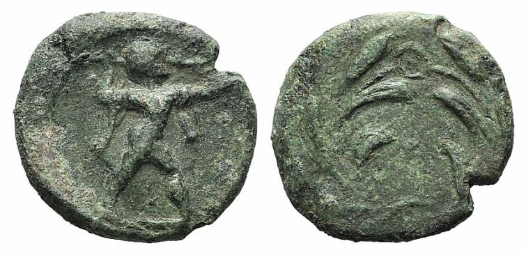 Northern Lucania, Poseidonia, c. 350-290 BC. Æ (12mm, 1.49g, 12h). Laurel-wreath...