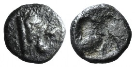 Thraco-Macedonian Region, Uncertain, 5th century BC. AR Hemiobol (7mm, 0.34g). Head of a roaring lion r. R/ Quadripartite incuse square. Tzamalis 52. ...