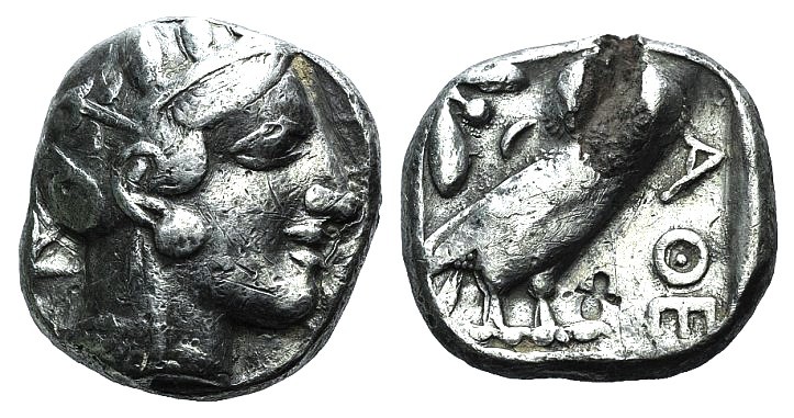 Attica, Athens, c. 454-404 BC. AR Tetradrachm (25mm, 16.92g, 9). Helmeted head o...