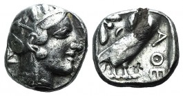Attica, Athens, c. 454-404 BC. AR Tetradrachm (25mm, 16.92g, 9). Helmeted head of Athena r. R/ Owl standing r., head facing; olive sprig behind; all w...