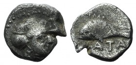 Paphlagonia, Sinope. Tarkumuwa (Datames, Satrap of Cilicia and Cappadocia, 384-361/0 BC). AR Obol (89mm, 0.67g, 1h), c. 375 BC. Female head r., hair b...