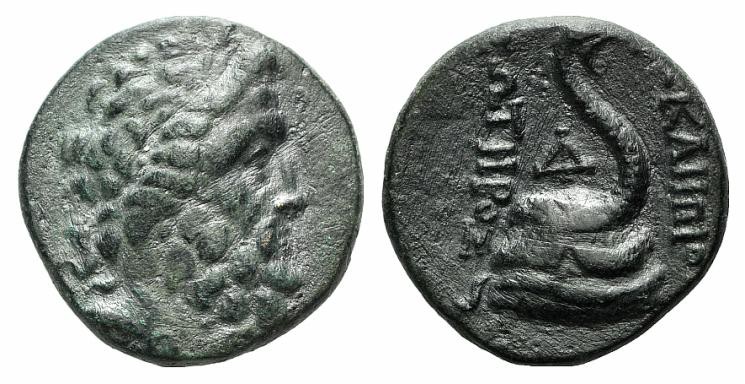Mysia, Pergamon, c. 133-27 BC. Æ (21mm, 7.62g, 12h). Laureate head of Asklepios ...