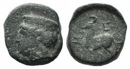 Mysia, Zeleia, 4th century BC. Æ (11mm, 1.69g, 12h). Head of Artemis l., wearing stephane. R/ Stag standing l. Unpublished in the standard references,...