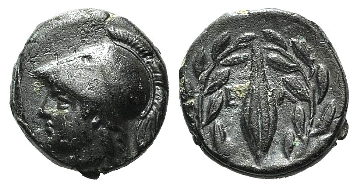 Aeolis, Elaia, mid 4th-3rd century BC. Æ (10mm, 1.52g, 3h). Helmeted head of Ath...