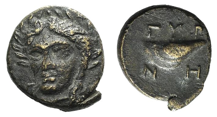 Aeolis, Gyrneion, 4th century BC. Æ (12mm, 1.41g, 2h). Laureate head of Apollo f...