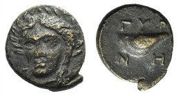 Aeolis, Gyrneion, 4th century BC. Æ (12mm, 1.41g, 2h). Laureate head of Apollo facing slightly l. R/ Mussel shell. SNG von Aulock 7689. Minor weakness...