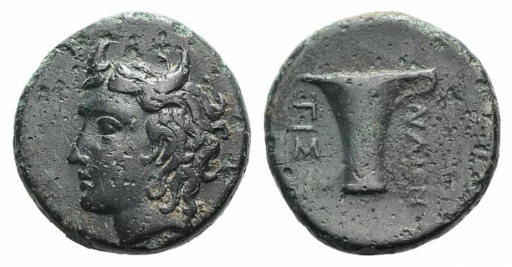 Aeolis, Tisna, 4th century BC. Æ (17mm, 4.41g, 6h). Head of river god Tisnaios l...