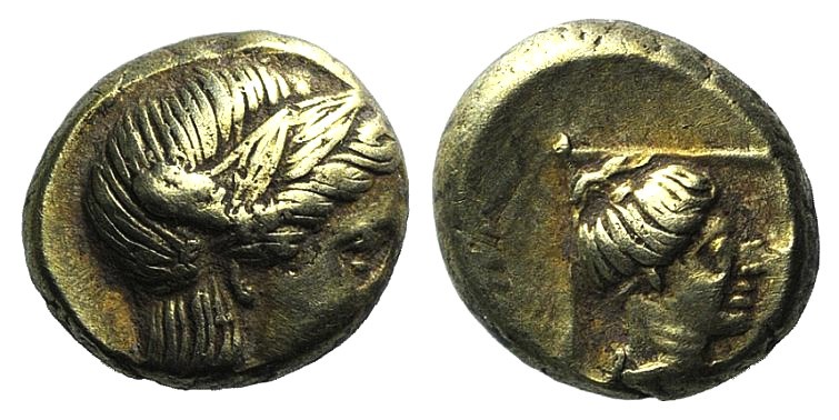 Lesbos, Mytilene, c. 377-326 BC. EL Hekte (8mm, 2.54g, 12h). Laureate head of Ap...