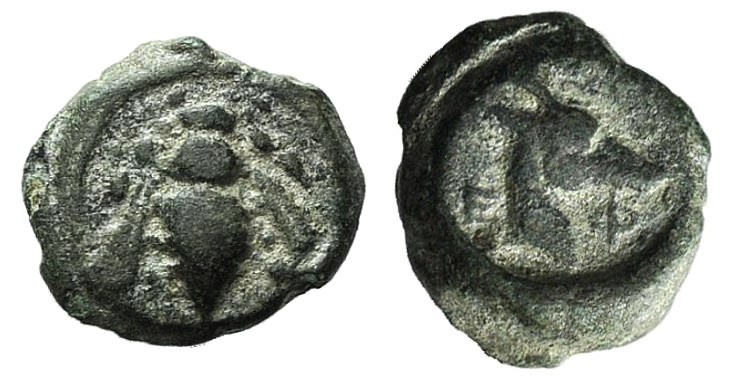 Ionia, Ephesos, c. 405-390 BC. Æ (7mm, 0.71g, 9h). Bee. R/ Head of stag r. SNG K...