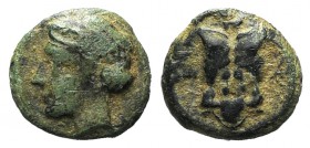 Ionia, Magnesia ad Maeandrum, c. 400 BC. Æ (7mm, 0.50g, 11h). Laureate head of Apollo l. R/ Cuirass. SNG Kayhan 393-4. Rare, green patina, VF