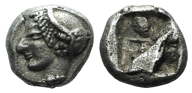 Ionia, Phokaia, c. 521-478 BC. AR Diobol (8mm, 1.32g). Archaic female head l. R/...