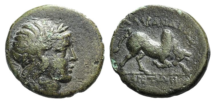 Caria, Alabanda, c. 2nd century BC. Æ (17mm, 3.46g, 12h). Laureate head of Apoll...