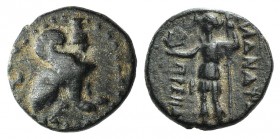 Pamphylia, Perge, c. 260-230 BC. Æ (13mm, 2.14g, 6h). Sphinx seated r., wearing kalathos. R/ Artemis standing l., holding wreath and sceptre. Colin Se...