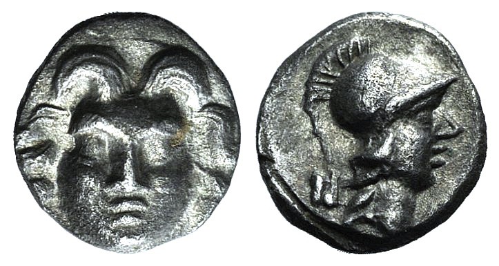 Pisidia, Selge, c. 350-300 BC. AR Obol (9mm, 0.77g, 6h). Facing gorgoneion. R/ H...