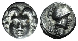 Pisidia, Selge, c. 350-300 BC. AR Obol (9mm, 0.77g, 6h). Facing gorgoneion. R/ Helmeted head of Athena r.; astralagos behind. SNG BnF 1934. Good VF