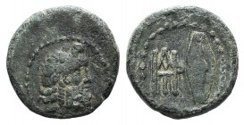 Kings of Galatia, Deiotaros (62-40 BC). Æ (15mm, 4.26g, 12h). Laureate head of Zeus r. R/ Large monogram and Galatian shield. SNG BnF 2332; SNG von Au...