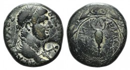 Kings of Commagene, Antiochos IV (AD 38-72). Æ (24mm, 13.05g, 12h). Diademed head r.; c/m: anchor. R/ Scorpion; all within wreath. RPC I 3854. SNG Cop...