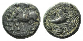 Kings of Commagene, Epiphanes & Kallinikos (c. AD 72). Æ (18mm, 8.78g, 1h). Epiphanes and Kallinikos on horseback l. R/ Capricorn r.; star above, anch...