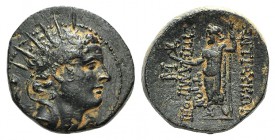 Seleukid Kings, Antiochos IV (175-164 BC). Æ (20mm, 7.60g, 1h). Antioch on the Kallirhoe (Edessa), c. 168-164 BC. Radiate and diademed head of Antioch...