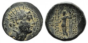 Seleukid Kings, Antiochos IV (175-164 BC). Æ (20mm, 5.59g, 1h). Antioch on the Kallirhoe (Edessa), c. 168-164 BC. Radiate and diademed head of Antioch...