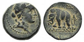 Seleukid Kings, Alexander I Balas (152-145 BC). Æ (14mm, 2.96g, 12h). Antioch, c. 150-146 BC. Laureate head of Dionysos r. R/ Elephant walking l., mon...