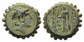 Seleukid Kings, Alexander I Balas (152-145 BC). Serrate Æ (21mm, 7.66g, 12h). Antioch. Diademed head of Alexander I r. R/ Athena standing l., holding ...