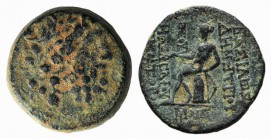 Seleukid Kings, Demetrios II (First reign, 146-138 BC). Æ (23mm, 12.72g, 12h). Antioch, 145-4 BC. Laureate head of Zeus r. R/ Apollo seated l. on omph...