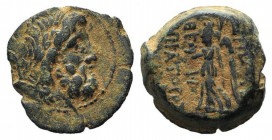 Seleukid Kings, Demetrios II (Second reign, 129-125 BC). Æ (17mm, 5.77g, 1h). Antioch, 129-8 BC. Laureate head of Zeus r. R/ Nike advancing l., holdin...