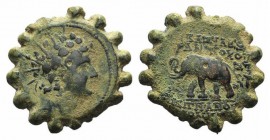 Seleukid Kings, Antiochos VI (144-142 BC). Serrate Æ (23mm, 8.03g, 1h). Antioch on the Orontes, 143-2. Radiate and diademed head of Antiochos r. R/ El...