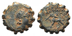 Seleukid Kings, Antiochos VI (144-142 BC). Serrate Æ (17mm, 3.92g, 1h). Antioch on the Orontes, mid 143(?)-c. 142 BC. Radiate and diademed head of Ant...