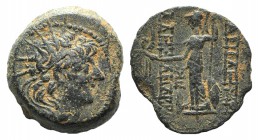 Seleukid Kings, Alexander II Zabinas (128-122 BC). Æ (20mm, 8.55g, 1h). Antioch, c. 125-122 BC. Radiate and diademed head r. R/ Athena Nikephoros stan...