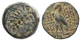 Seleukid Kings, Antiochos VIII (121/0-97/6 BC). Æ (18mm, 5.02g, 12h). Antioch. Radiate and diademed head r. R/ Eagle with closed wings standing r. on ...