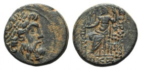 Seleucis and Pieria, Antioch, Civic Issue. 1st century BC. Æ Tetrachalkon (21mm, 7.80g, 1h). Dated 86/5 BC. Laureate head of Zeus r. R/ Zeus Nikephoro...