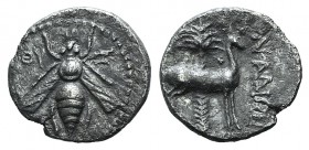 Phoenicia, Arados, c. 153-152. AR Drachm (18mm, 3.42g, 1h). Bee. R/ Stag standing r. before palm tree. HGC 10, 63; BMC 163. Toned, Good VF