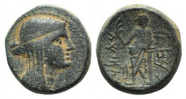 Phoenicia, Marathos, 166/5-152/1 BC. Æ (20mm, 11.71g, 12h). Veiled and draped bust of Berenike II r. R/ Marathos standing l., l. arm leaning against c...