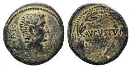 Augustus (27 BC-AD 14). Seleucis and Pieria, Antioch. Æ (25mm, 10.37g, 12h), c. 27-5 BC. Bare head r. R/ AVGVSTVS within wreath. McAlee 190; RPC I 410...