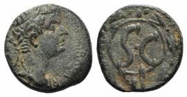 Tiberius (14-37). Seleucis and Pieria, Antioch. Æ (21mm, 7.27g, 1h), AD 31-2. Laureate head r. R/ Large SC within laurel-wreath. RPC I 4273; BMC 158-1...