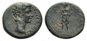 Gaius (Caligula, 37-41). Phrygia, Aezanis. Æ (19mm, 5.03g, 12h). Aristarchos, magistrate. Laureate head r. R/ Zeus standing l., holding eagle and scep...