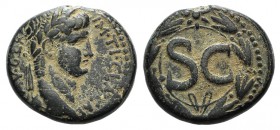 Claudius (41-54). Seleucis and Pieria, Antioch. Æ (26mm, 16.48g, 12h). Laureate head r. R/ Large SC within circle; all within laurel wreath. McAlee 25...