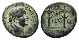 Titus (Caesar, 69-79). Lycaonia, Iconium. Æ (17mm, 5.05g, 12h). Laureate head r. R/ Star between two signa. RPC II 1610.1; von Aulock, Lykaonien, 299....