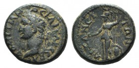 Domitian (81-96). Lydia, Silandus. Æ (20mm, 5.90g, 12h). Laureate head l. R/ Athena, helmeted, standing l., holding Nike, spear and shield. RPC II 135...