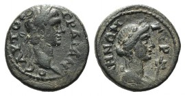 Trajan (98-117). Mysia, Pergamon, Æ (17mm, 2.72g, 1h). Lauretae head of Trajan r. R/ Draped bust of Apollo r., in r. field, laurel branch. RPC III 170...
