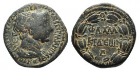 Trajan (98-117). Chalcidice, Chalcis. Æ (24mm, 12.22g, 12h). Laureate and draped bust r. R/ ΦΛ XAΛ/KIΔЄωN in two lines; Δ below; all within laurel wre...