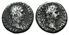 Trajan with Divus Nerva (98-117). Cappadocia, Caesarea-Eusebia. AR Didrachm (20mm, 6.14g, 6h), AD 98. Laureate head of Trajan r. R/ Laureate head of D...