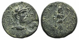 Hadrian (117-138). Cilicia, Claudiopolis. Æ (22mm, 8.94g, 6h). Laureate head r.; c/m: laureate head r. R/ Tyche standing l., holding cornucopiae and r...