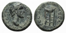 Antoninus Pius (138-161). Troas, Alexandria. Æ (17mm, 5.22g, 6h). IMP CAES ANTONINVS, Laureate head r. R/ COL AVG TROA, Tripod. SNG Copenhagen -; SNG ...