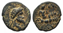 Septimius Severus (193-211). Seleucis and Pieria, Balanea (as Leucas-Claudia). Æ (20mm, 4.81g, 12h). Dated CY 232 (195/6). Laureate head r. R/ Deity, ...